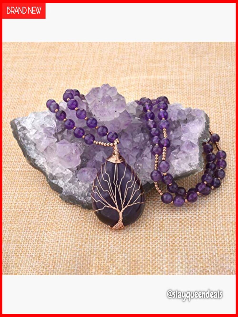 Natural Amethyst Quartz Healing Crystal Necklace Wire Wrapped Teardrop Life - Picture 2 of 7